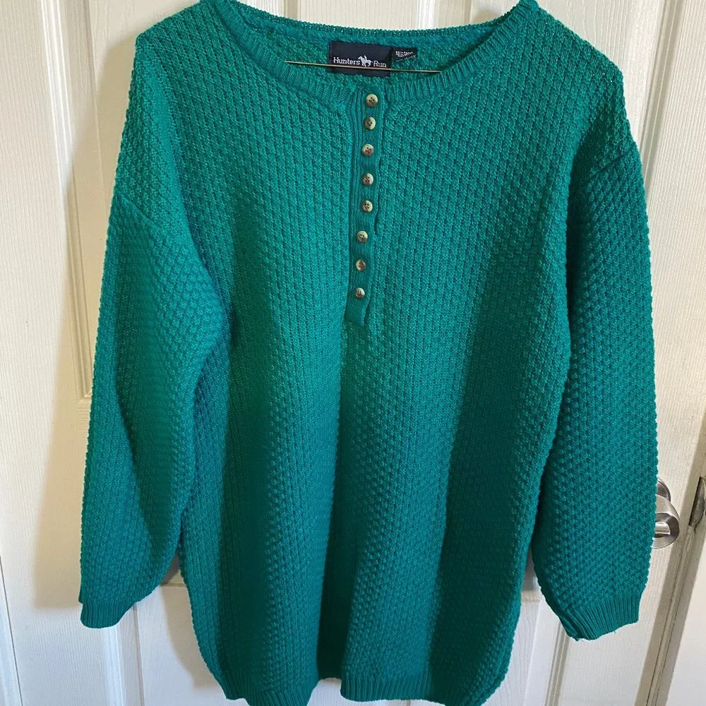 VINTAGE: Hunters Run Teal Green Sweater - Picture 1 of 3